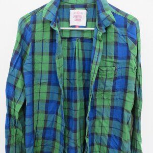Women’s Juniors SO Perfect Blue Green Plaid Relaxed Fit Size Small